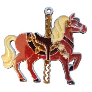 Vntg Handmade Stained Glass Red Carousel Horse White Mane Suncatcher Ornament